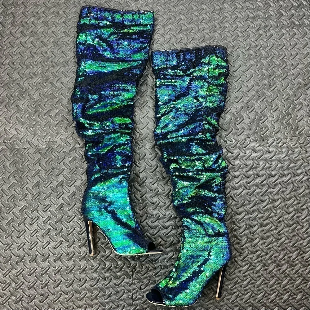 CAPE ROBBIN | Sequin thigh-high boots
